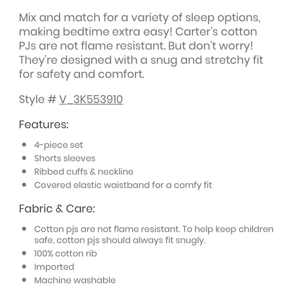 NWT CARTERS GIRLS 4-Piece Sharks 100% Snug Fit Cotton PJs - Picture 2 of 4